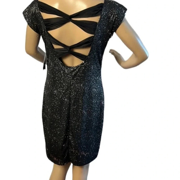 Sequin Dress by Allen Schwartz NWT black shimmer dress, back cut out, ribbons - Picture 7 of 11